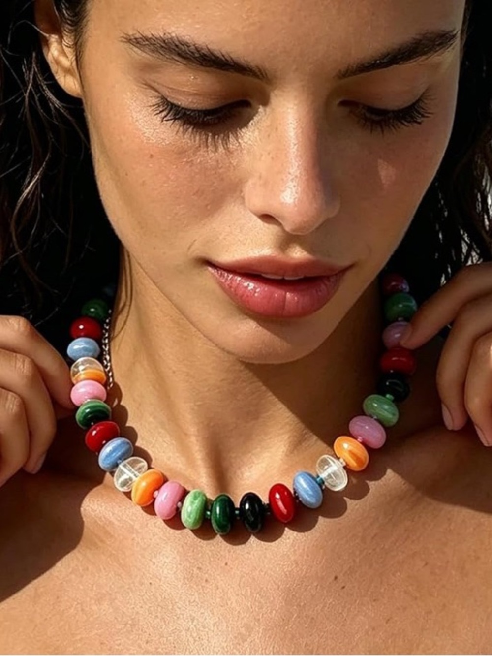 NEW! Colorful Multicolor Dopamine Beaded Choker Necklace